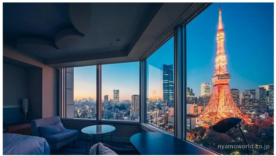 フリー・ステイ・ギフト対象のザ・プリンスパークホテル東京の客室から東京タワーを望む眺望