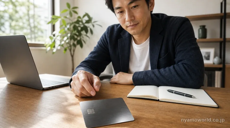 メタルカードを前に資金計画を立てる日本人の経営者・個人事業主