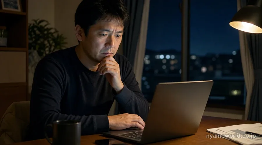 日本の自宅から海外の物件の管理状況を確認する様子