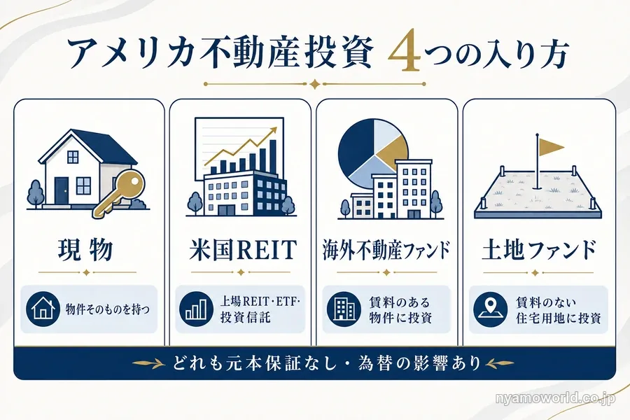 アメリカ不動産投資の4つの入り方（現物・米国REIT・海外不動産ファンド・土地ファンド）