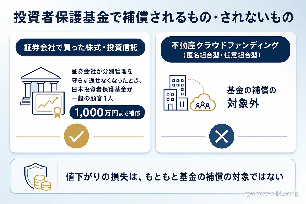 投資者保護基金で補償される取引と対象外の不動産クラウドファンディング