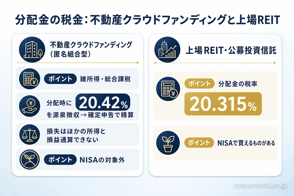 不動産クラウドファンディングと上場REITの分配金の税金の違い