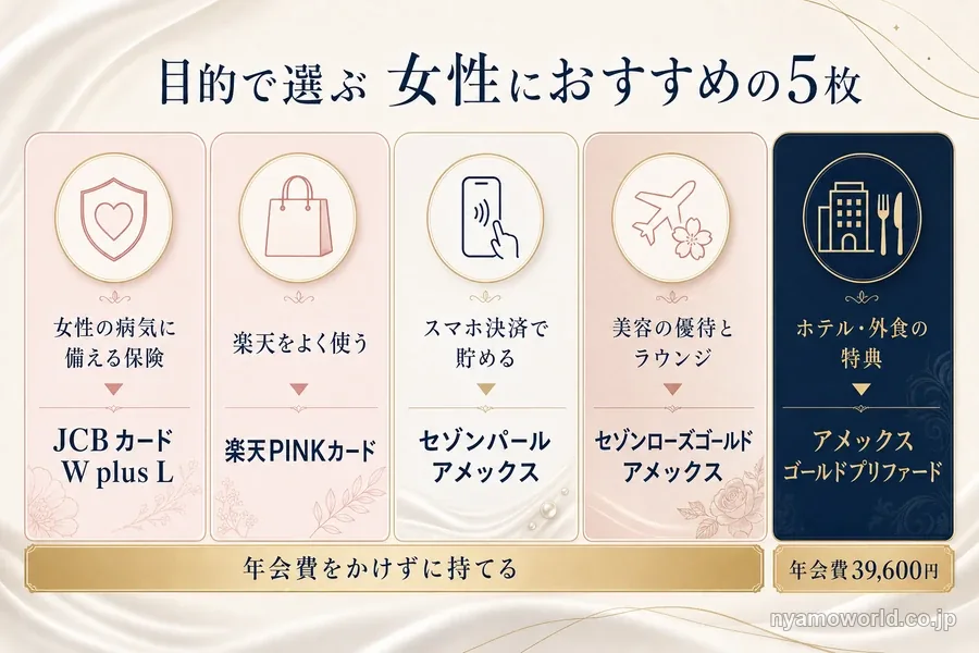 目的で選ぶ女性におすすめのクレジットカード5枚