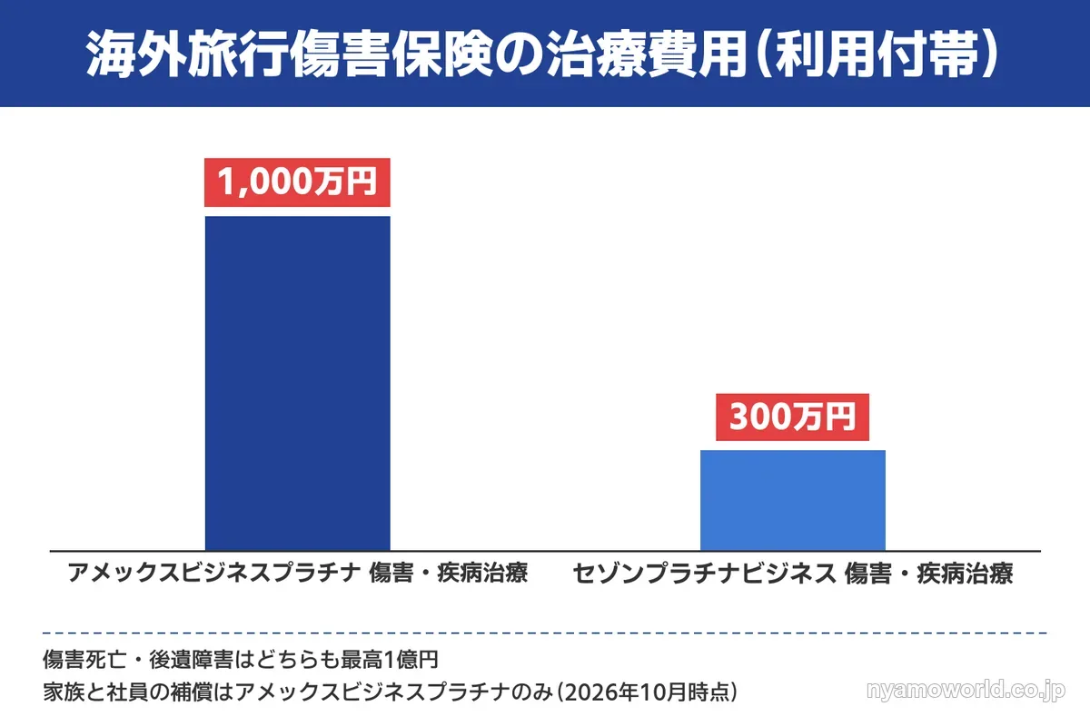 海外旅行傷害保険の治療費用 1,000万円と300万円
