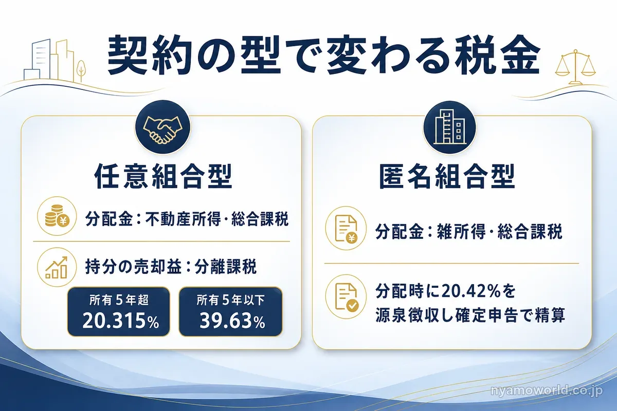 任意組合型と匿名組合型の分配金と売却益の税金