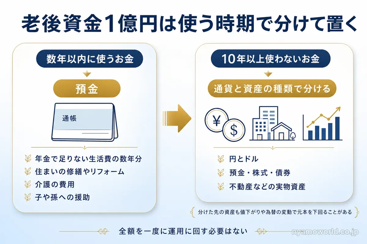老後資金を数年以内に使う分と10年以上使わない分に分けて置く考え方